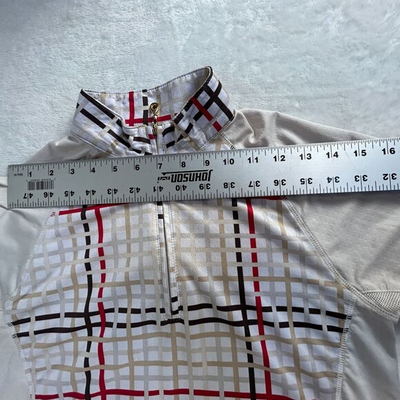 SanSoleil Beige Red Plaid Long Sleeve Mock Neck Golf Shirt Small UPF 50 Stretch - Picture 5 of 7